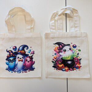 Set of 2 Mini Tote Bags with Halloween Ghost Decals